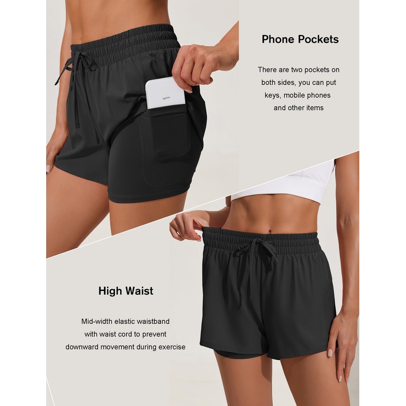 Pinspark - Pantalones cortos de gimnasio de cintura alta para