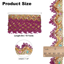 QUARKZMAN 10 Yard Shiny Beaded Lace Trim 1.4 Inch Metallic Sequin Lace Fabric Ribbon Flat Sewing Fabric Trims Strips for Crafts Sewing Clothes Gift Wrapping Home Decoration Rose Red/Gold