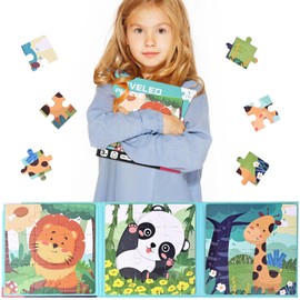 Kids Magnetic Puzzles Toddler Travel Toys Gifts for Kids Ages 3 4 5 6, 3 in 1 Jigsaw Puzzle 37 Pieces Book, Birthday Gifts for Girls and Boys Age 3 4 5 6-Animal Theme，Montessori Learning Education