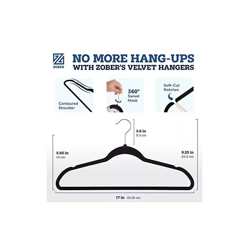 Zober Non-Slip Velvet Hangers - Suit Hangers (50-pack) Ultra Thin