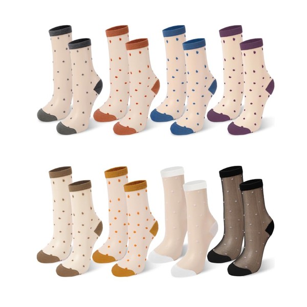 BOARDFEB 8 Pairs Sheer Socks Elastic See Through Socks Summer