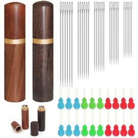 47 pcs Sewing Needles Set, lyfLux 5 Sizes Embroidery Needles, Knitting Needles, with 2 Pieces of Wooden Needle Sets, 20 Pieces of Needle Threader, Knitting and Crochet Supplies, for Hand Sewing DIY