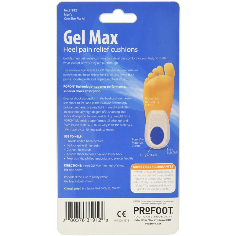 Profoot Pair of Men's Gel Max Anti-Fatigue Heel Cushions