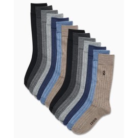 IZOD Men's Dress Socks - 14 Pack Lightweight Soft Comfort Stretch Crew Socks - Breathable Dress Socks for Men (Size:6-12.5), Tan/Navy/Grey, 6-12.5