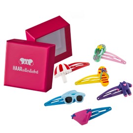 HAARallerliebst Hair Clips Set (6 Pieces | Summer Feeling | Colourful) for Girls with Storage Box (Box Colour: Pink)
