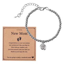 New Mom Little Foot Charm Bracelet, Silver New Mum Pregnancy Gifts Feet Pendant Bracelet Mum Expecting 1st Mothers Day Gifts