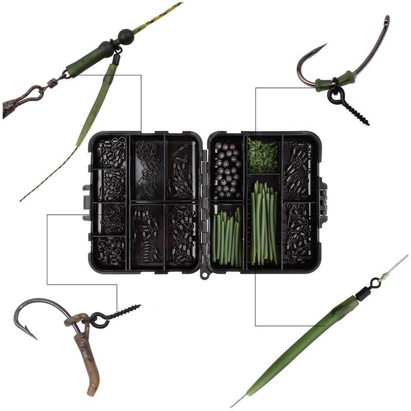 300pcs Carp Fishing Swivel Snaps Kit Mixed Various Matte Black