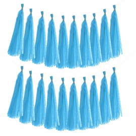 MECCANIXITY 20Pcs Tassel Garland Banner Tissue Paper for Streamers Party Decorations, Valentine's Day Birthday Decor for Women with Rope and Tie Wire (Lake Blue, 14.6Inch)