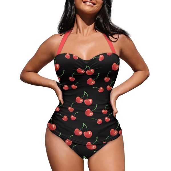 Zarisguat Fruits Cherry Print Women One Piece Swimsuits Tummy Control