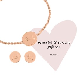 RADLEY Ladies 18ct Rose Gold Plated Dog Disc Earring and Bracelet Set RYJ3236S-SET