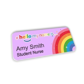 Purple Rainbow and Stars Logo Hello My Name is Name Badge 76 x 32 mm Doctor Student Doctor GP Healthcare Assistant Nurse Practitioner Clinical Medical