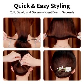 YAFIYGI 2Pcs Elegant Hair Disk Bun Maker Crystal Roller French Style Lazy Curler Twister Clip for Thin and Long Hair Volumizing Haircuts Accessories Flower Roll Up Gadget for Twist Hairstyles