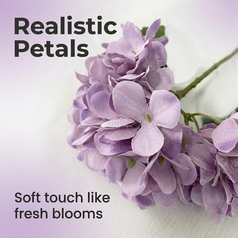 6 Artificial Hydrangea, Silk Faux Flowers, Lifelike Texture, Bendable Stem