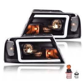 CNNELL LED Headlights Compatible with Ford F-150 Pickup 2004-2008/Lincoln Mark LT 2006-2008 (NOT For 04 F150 Heritage/Flareside Beds Models) Smoky lens Chrome Housing Amber Reflector