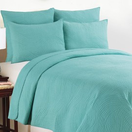 C&F Home Tranquil Waves Aqua Twin Cotton Quilt Set All-Season Beach Coastal Theme Ocean Oversized Solid Bedspread 2 Piece with Sham Twin 2 Piece Set Aqua