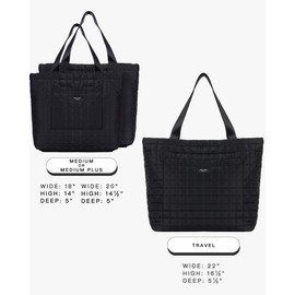 SATIN SAINT Quilted Tote Bag, 20L Lightweight Tote for Women Men Unisex, Work College Day-trip Shoulder Tote, Gym Yoga Bag, Medium in Black