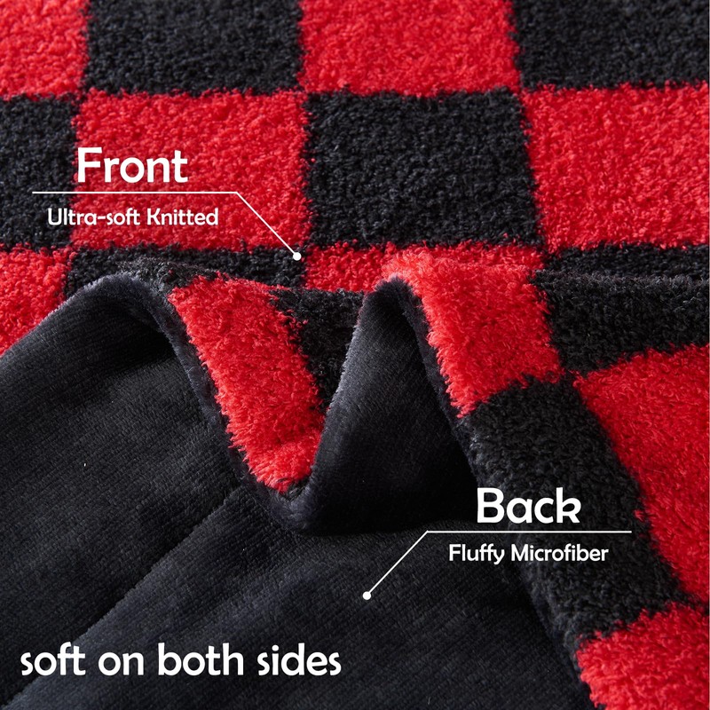 NEWCOSPLAY Twin Size Blanket for Couch Red Black Checkered Blanket