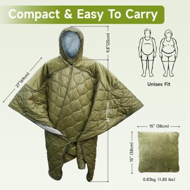 Travel Bird Multi-functional Sleeping Blanket for Camping, Wearable Blanket Insulated Poncho Hooded, Protable Pillow for Picnics, Hiking, Driving, Travel, Sports