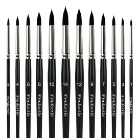 Findartle Round Watercolour Paint Brushes,12 Pcs Round Pointed Tip Brushes For Watercolour, Acrylic, Oil, Gouache, Artist Paint Brush For Detail, Tempera, Nail Art,Face Painting (Black)