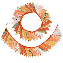 Zwiebeco 32Ft Orange Fabric Bunting Banner Triangle Flags Party Decorations Cotton Floral Garland Pennant for Autumn Fall Thanksgiving Harvest Birthday Wedding Classroom Nursery Home Outdoor Garden
