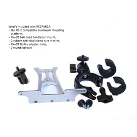 Bicycle, Motorcycle Mount DJI RC 2 Controller (not RC or RC Pro) for Mini 4/5 Pro & Air 3/3S, Neo Incl 1/4-20 male to GoPro adapter & Handlebar Mount 360° Rotation 1/4-20 Ball w Locking Clamp-RC2PAK2A
