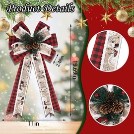 CHMOART Christmas Wreath Bow 20 x 11 Inches Large Christmas Pine Cone Bows Red Black Buffalo Plaid Bow Winter Holiday DIY Craft Bow Xmas Tree Topper Ornament Bow for Home Front Door Decorations