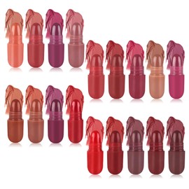 18PCS Mini Lipstick Set,Multi Colored Ultra Matte Lipstick,Magic Glitter Cute Gloss Long Lasting Waterproof Capsule Pills Lip Stick & Eyeshadow Stick Set for Women