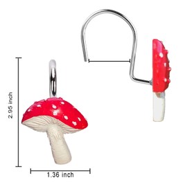 Yuiviot Mushroom Shower Curtain Hooks Rings【12pcs】, Cute Bathroom Decor, Cottage Core Decor, Rust Proof and Heavy Duty Shower Hanger