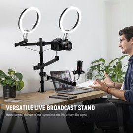 NEEWER Desktop Camera Stand, Overhead Phone Webcam Mount Stand with 4 Flexible Articulating Arms, 3/8" 1/4" 5/8" Screws for Microphone LED Light Video Recording Live Streaming Podcasting Gaming, ST004
