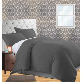 Celine Linen Wrinkle & Fade Resistant 3-Piece Duvet Cover Set - Protects and Covers Your Comforter / Duvet Insert, 1500 Series Luxurious 100% Hypoallergenic - Silky Soft, Full/Queen, Grey