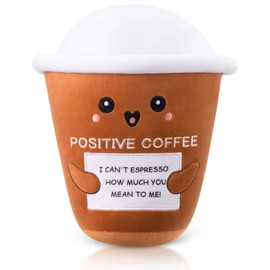 Blueweenly 12 Inch Coffee Cup Plush Positive Gifts Kawaii Stuffed Animal Pillow Collectible Soft Stuffed Coffee Lover Gifts for Women