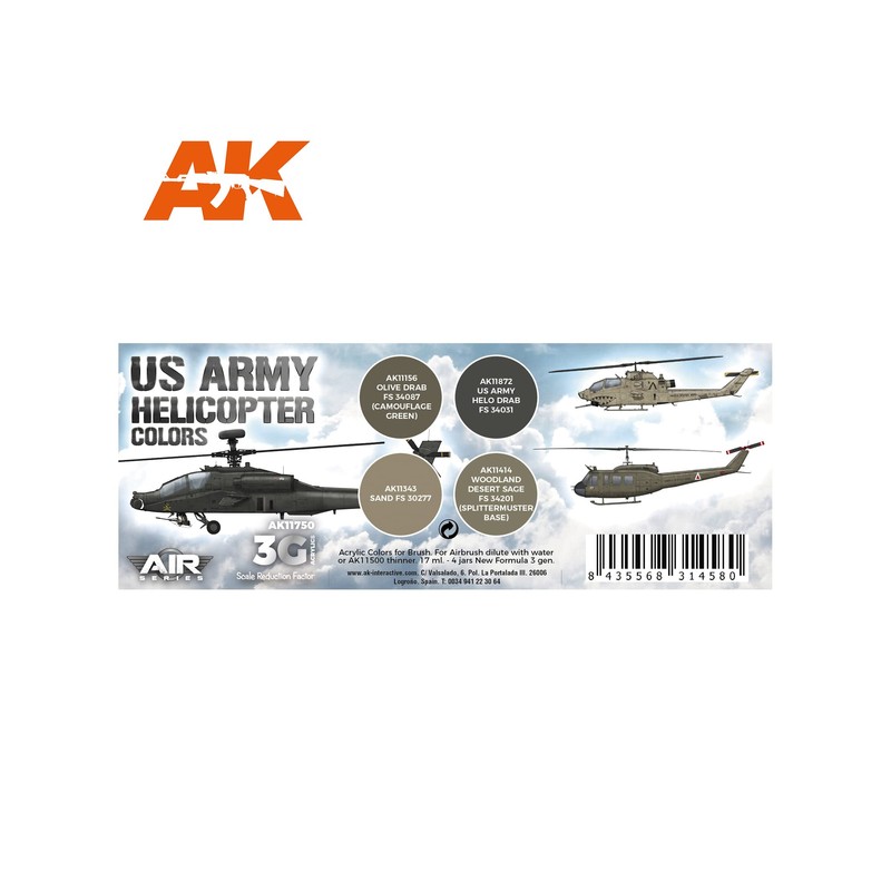 AK Acrylics 3Gen AIRCRAFT SET AK11750 US Army Helicopter Colours