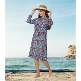 alvon Women Modest Swim Dress Knee Length Swimsuits Cover Ups UPF 50+ Sun Protection Long Sleeve Drawstring Canna XXL