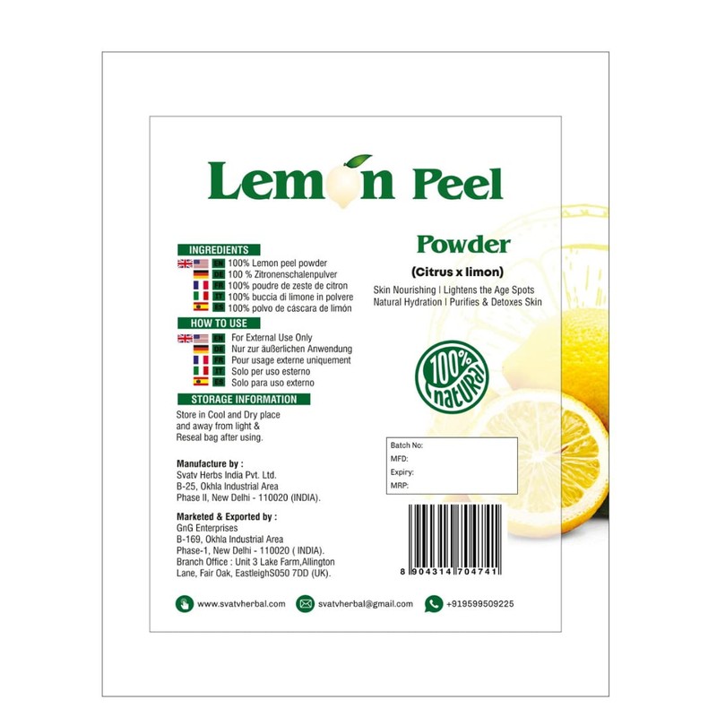 SVATV Lemon Exfoliating Powder, Citrus Limonum, Lemon Peel Powder, Natural,
