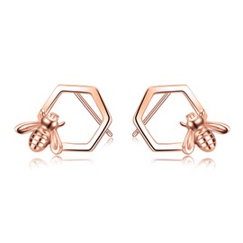 Silver Stud Earrings for Women, 925 Sterling Silver Bee Studs Earrings Set,Jewellery Gifts Rose Gold Earings For Womens Girls Mum Daughter