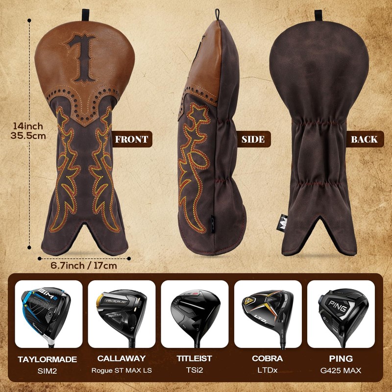 Craftsman Golf Cowboy Western Retro Brown Durable Golf Driver Headcover