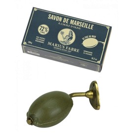 French Brass Soap Dish with Olive Oil Soap Nature. Marius Fabre
