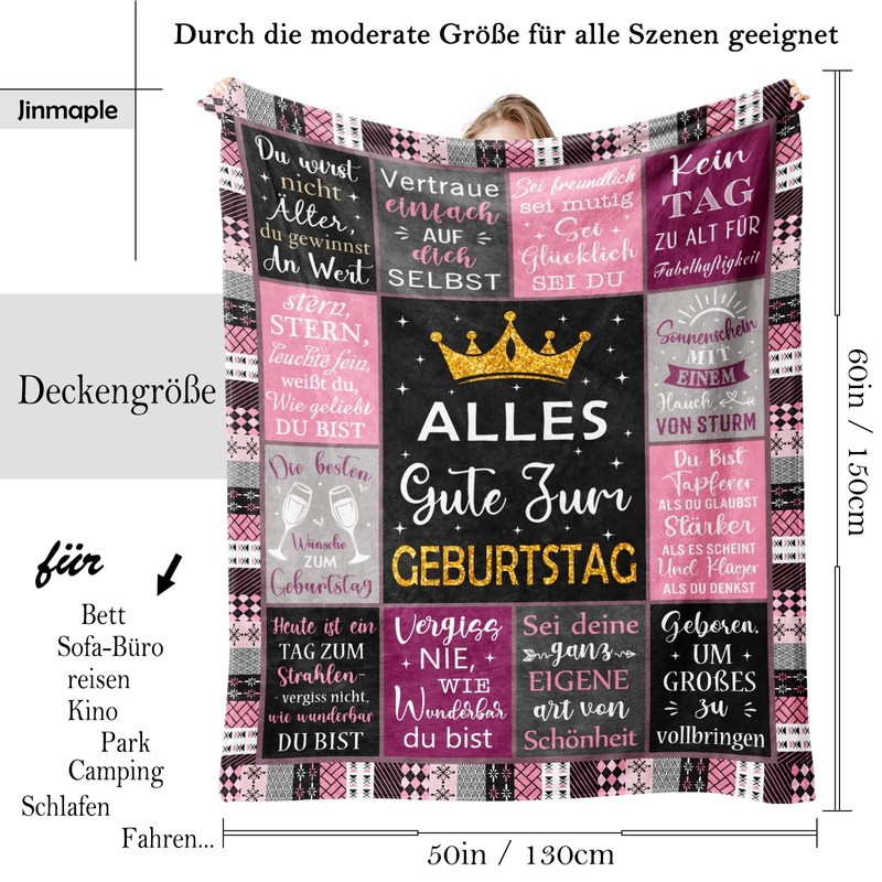 Jinmaple Blanket (150 x 130 cm, Birthday)