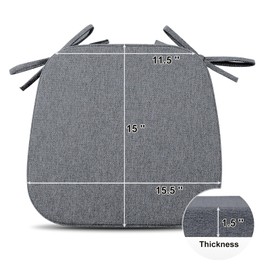 Shinnwa Seat Cushions for Kitchen Chairs Set of 4, Non Slip Dining Room Chair Cushion with Ties, 4 Pack, 15 x 15.5 inches, Dark Gray