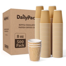 DAILYPACK 500 Pack 8 oz Paper Coffee Cups, Ripple Insulated Paper Cups, Hot Water Cups for Home, Office, Hotel, Meetings, Parties