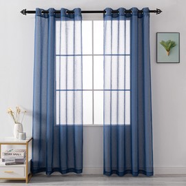 2 paneles de cortinas semitransparentes de 108 pulgadas de largo con ojales en la parte superior de lino sintético azul extra largas cortinas transparentes para sala de estar, cada una es de 104 pulgadas de ancho total