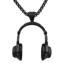 Hanessa Stainless Steel Necklace Men's Jewellery Headphones Pendant in Silver, Gold or Black Music Gift for Valentine's Day for Woman Man, Stainless Steel