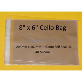 celloexpress 8" x 6" - 161mm x 203mm + 30mm Flap - 86 Mounted Photograph Cellophane Display Bags Self Seal 40 Micron - Medium Cello - Pack of 100
