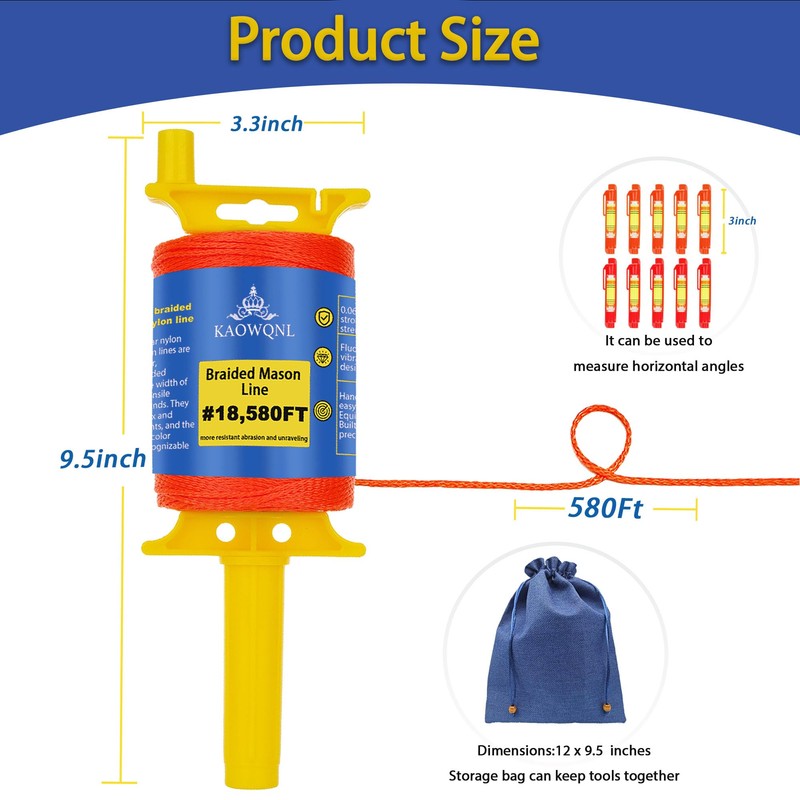 KAOWQNL Mason Line String with Handle Twisted,#18,580Ft Braided Construction Nylon