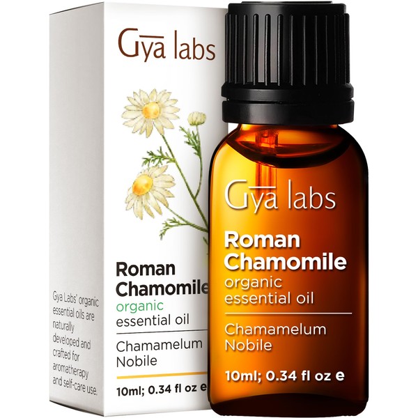 Gya Labs Organic Roman Chamomile Essential Oil for Sleep, Diffuser & Pain - 100% Therapeutic Grade Roman Chamomile Essential Oil Organic for Face & Skin (0.34 fl Oz)