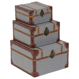 Deco 79 Wooden Decorative Box Upholstered Decorative Keepsake Boxes with Hinged Lid, Set of 3 Storage Boxes 8", 10", 12"W, Gray