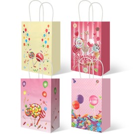 20Pcs Candyland Goodie Bags with Handles, Candy Party Favors Bags, Lollipop Paper Gift Bags, Sweet Candy Party Treat Gift Bags for Kids Birthday Baby Shower Wedding Party Supplies