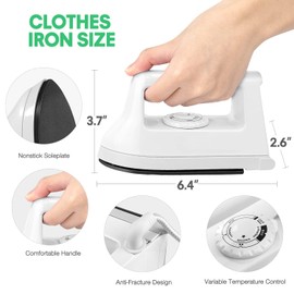 Mini Iron for Clothes, Travel Iron Small Electric Heat Press Machine for T-shirts Crafting, Portable Iron for Home College (White)