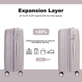 Travelhouse Expandable Suitcases Set 3-Piece Hardshell Luggage Set with Spinner Wheels & TSA Locks,Checked Luggage Travel Suitcase