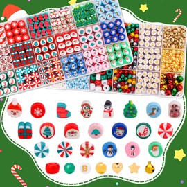 Natonhi 1960Pcs Christmas Beads for Jewelry Making, Christmas Polymer Clay Charms Heishi Pony Pearl Letter Spacer Beads for Women DIY Bracelet Earring Necklace Making Kit